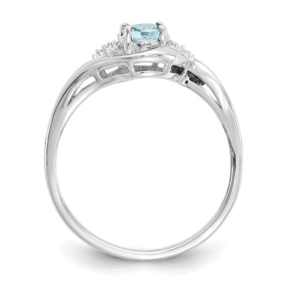 14k White Gold Aquamarine and Real Diamond Ring
