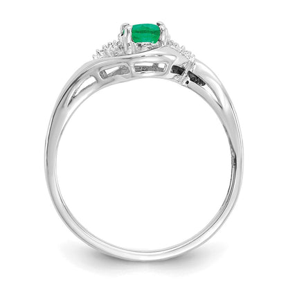 14k White Gold Emerald and Real Diamond Ring