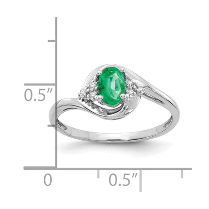 14k White Gold Emerald and Real Diamond Ring