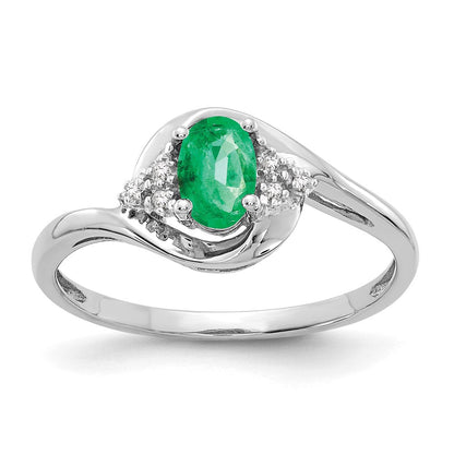 14k White Gold Emerald and Real Diamond Ring