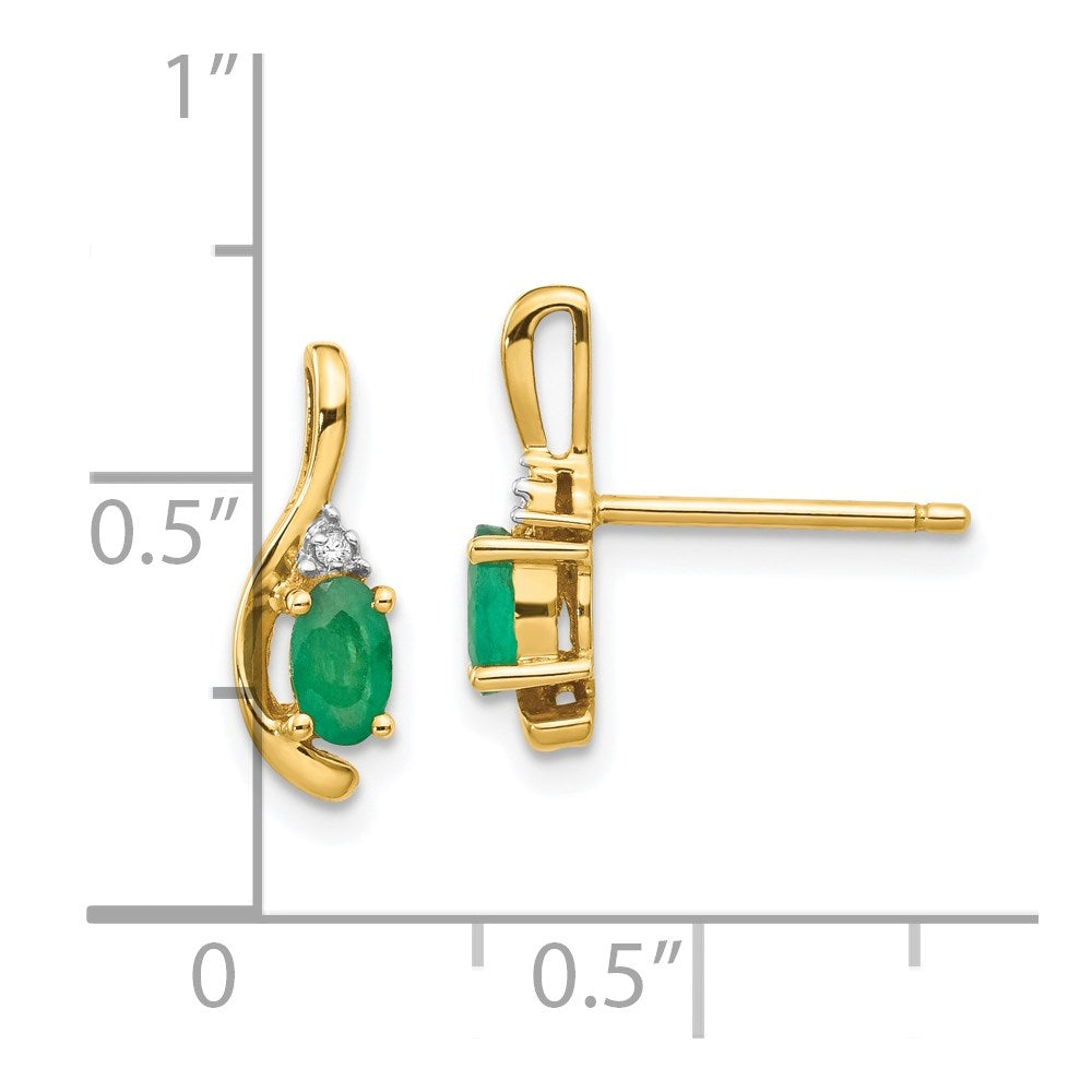 14k Yellow Gold Emerald and Diamond Post Earrings