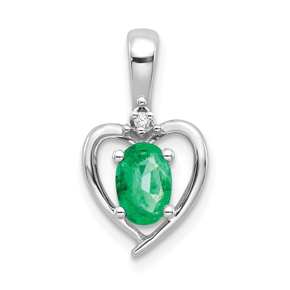14k White Gold Emerald and Diamond Heart Pendant