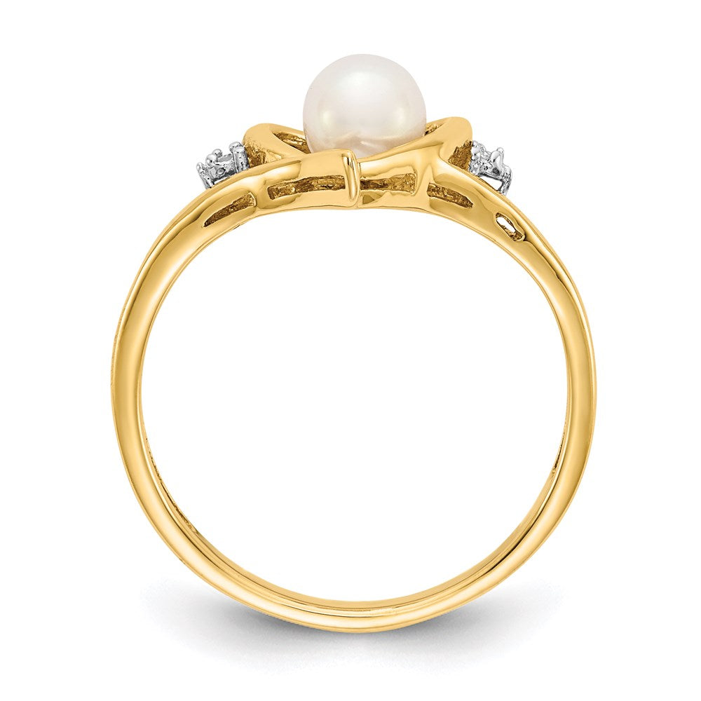 10K Yellow Gold Real Diamond u0026 FW Cultured Pearl Ring