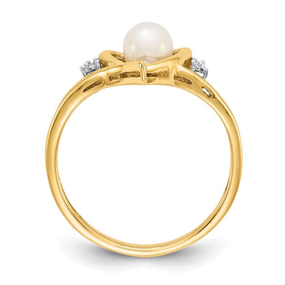 10K Yellow Gold Real Diamond u0026 FW Cultured Pearl Ring