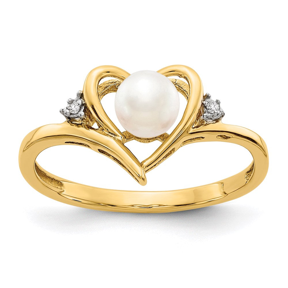 10K Yellow Gold Real Diamond u0026 FW Cultured Pearl Ring