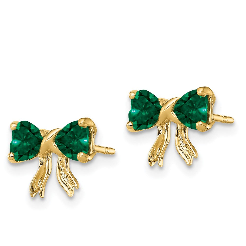 14k Yellow Gold Gold Polished Created Emerald Bow Post Earrings