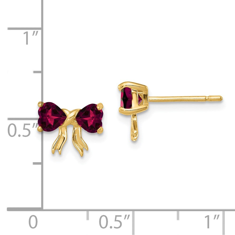 14k Gold Polished Created Ruby Bow Post Earrings