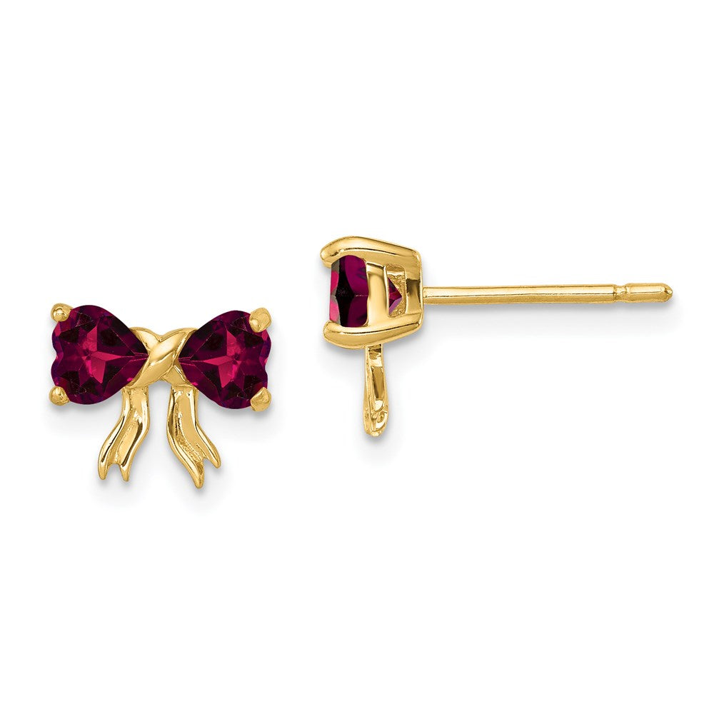 14k Gold Polished Created Ruby Bow Post Earrings