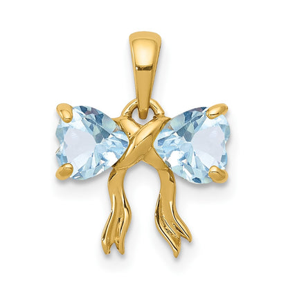 14k Yellow Gold Gold Polished Aquamarine Bow Pendant