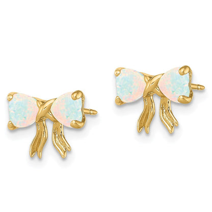 14k Gold Polished Created Opal Bow Post Earrings