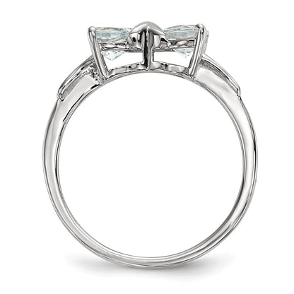 14k White Gold Polished Aquamarine Bow Ring