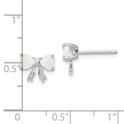 14k White Gold Polished Created Opal Bow Post Earrings