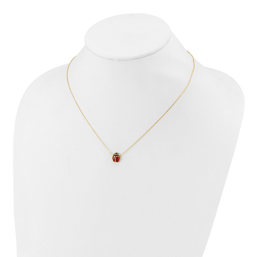14k Yellow Gold Enameled Ladybug 17inch with 1in ext. Necklace