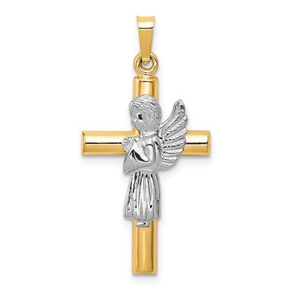 14k Two-tone Gold Two-tone Gold Angel and Cross Pendant