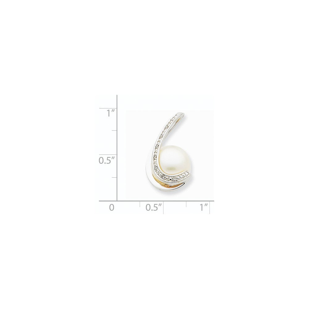 14k White Gold WG Diamond (10-11mm) Button FW Cultured Pearl Pendant