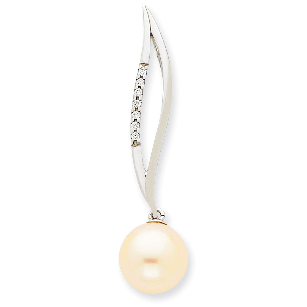 14k White Gold WG Diamond and Pink FW Cultured Pearl Pendant