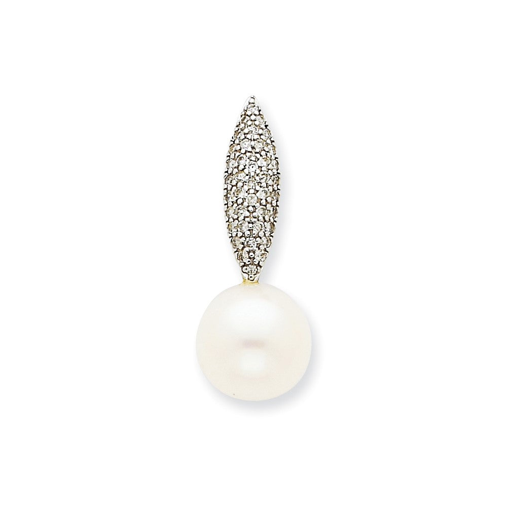 14k White Gold WG Diamond FW Cultured Pearl Pendant