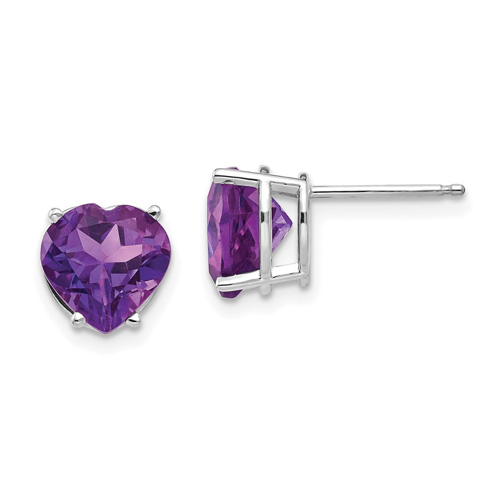 14k White Gold 8mm Heart Amethyst Earrings