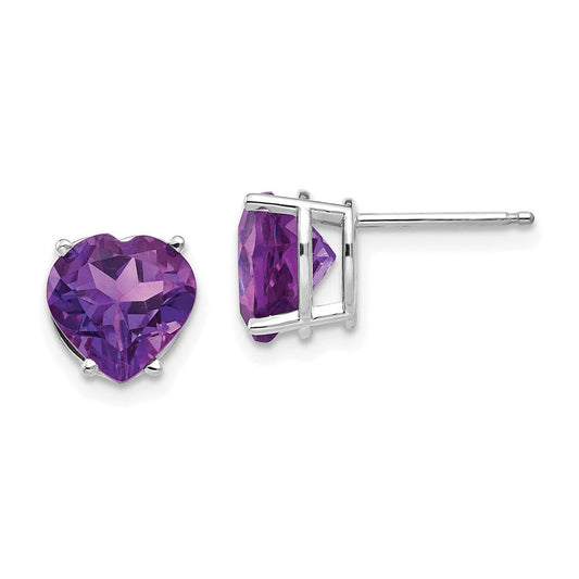 14k White Gold 8mm Heart Amethyst Earrings