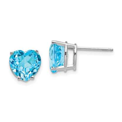 14k Yellow Gold Blue Topaz heart stud Earrings