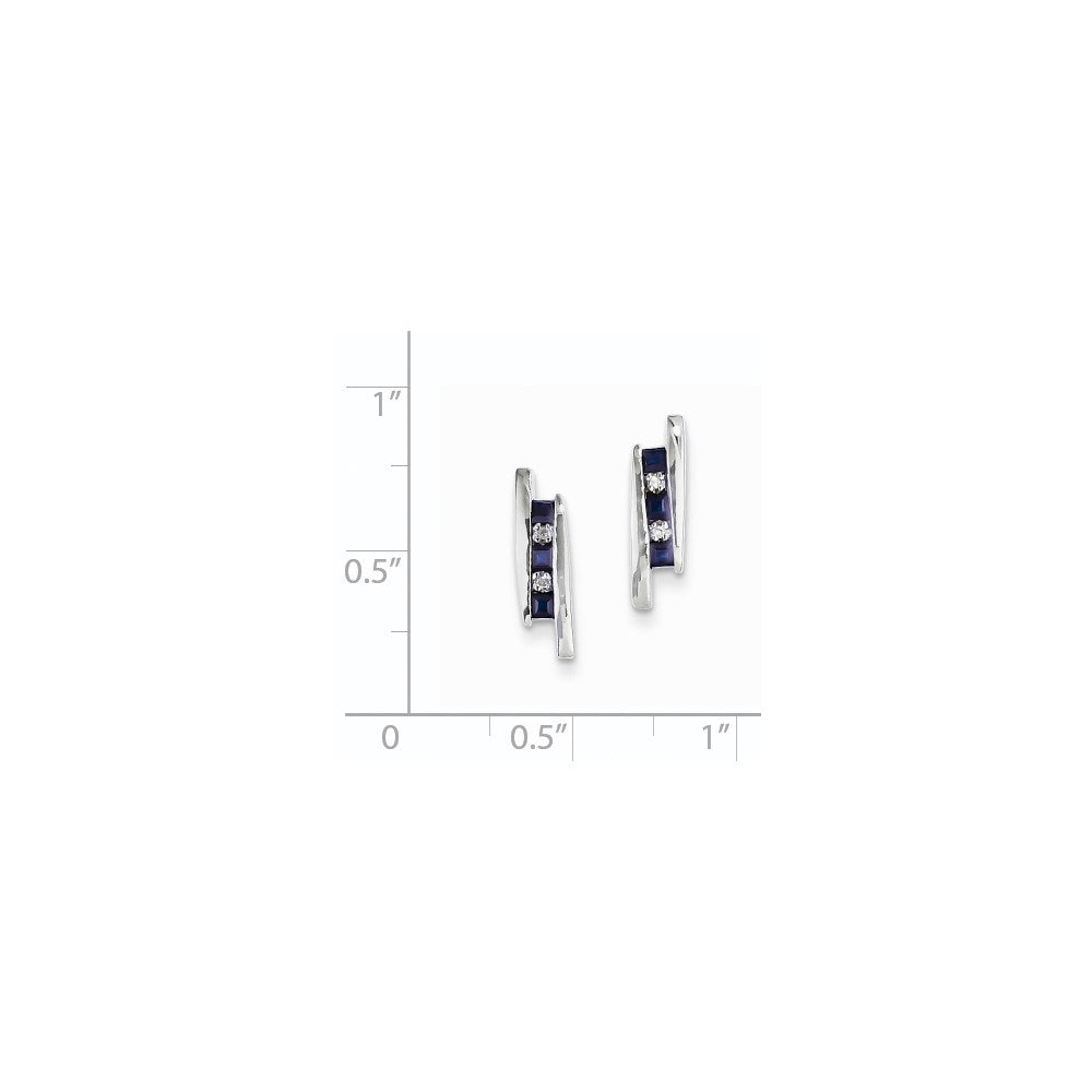 14k White Gold Real Diamond and Sapphire Earrings