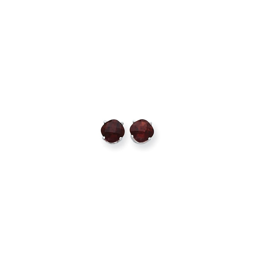 14k White Gold 7x7mm Cushion Garnet Checker Earrings