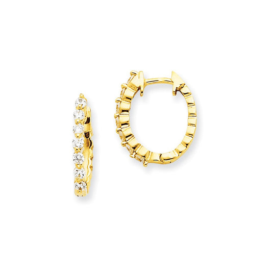 14k Yellow Gold AAA Real Diamond Hinged Hoop Earrings