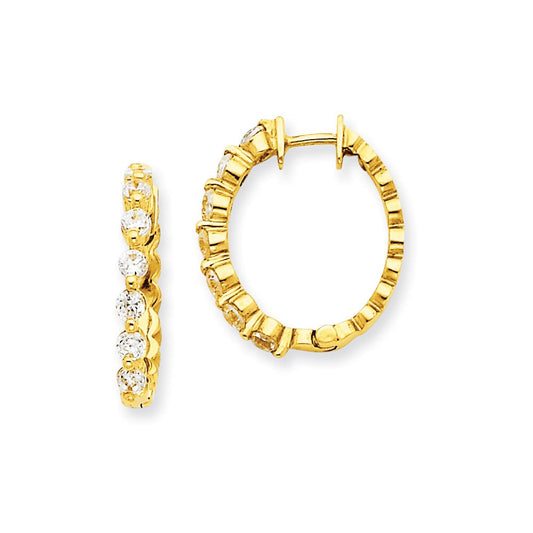 14k Yellow Gold AAA Real Diamond Hinged Hoop Earrings