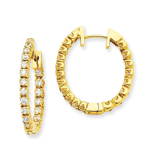 14k Yellow Gold AAA Real Diamond Hinged Hoop Earrings