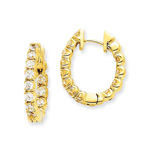 14k Yellow Gold AAA Real Diamond Hinged Hoop Earrings