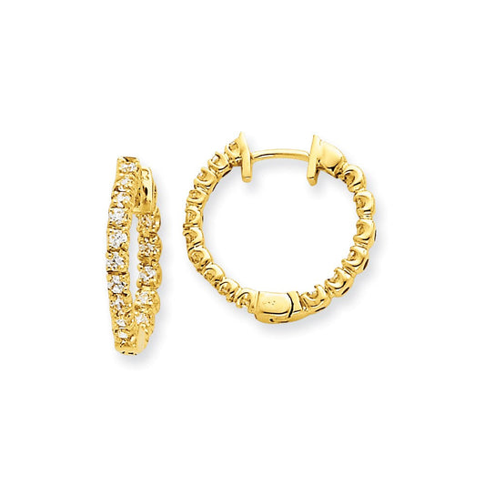 14k Yellow Gold AAA Real Diamond Hinged Hoop Earrings
