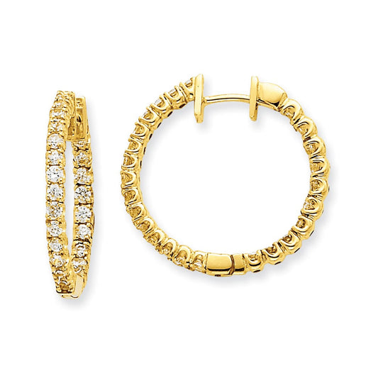 14k Yellow Gold AAA Real Diamond Hinged Hoop Earrings