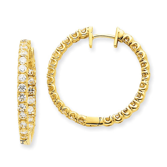 14k Yellow Gold AAA Real Diamond Hinged Hoop Earrings