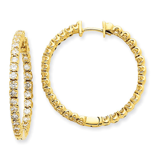 14k Yellow Gold AAA Real Diamond Hinged Hoop Earrings