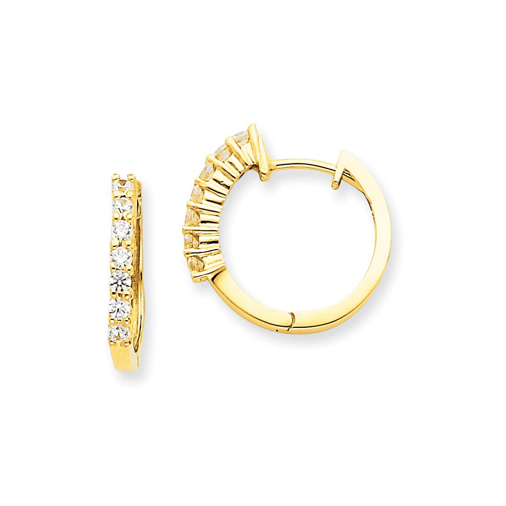 14k Yellow Gold AAA Real Diamond Higned Hoop Earrings