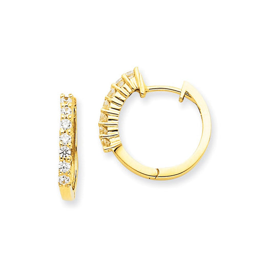 14k Yellow Gold AAA Real Diamond Higned Hoop Earrings