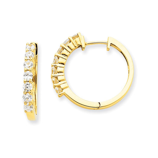 14k Yellow Gold AAA Real Diamond Hinged Hoop Earrings