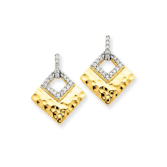 14k Yellow Gold Real Diamond Dangle Post Earrings