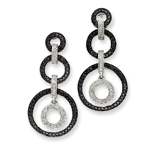 14k White Gold AA Real Diamond Circle Dangle Post Earrings