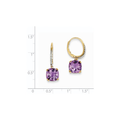 14k Yellow Gold Amethyst u0026 Real Diamond Dangle Earrings