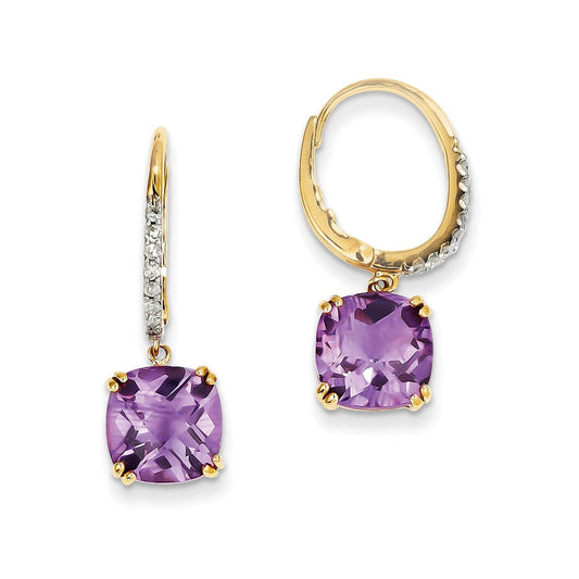 14k Yellow Gold Amethyst u0026 Real Diamond Dangle Earrings
