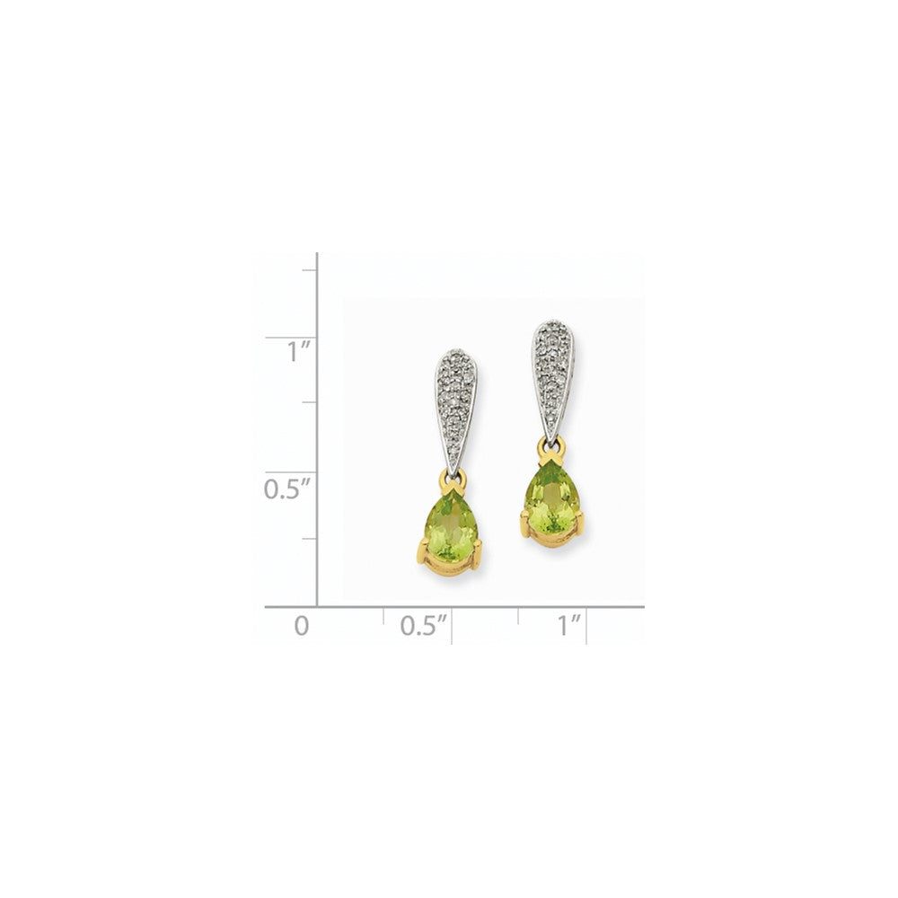 14k Yellow Gold Peridot u0026 Real Diamond Dangle Earrings