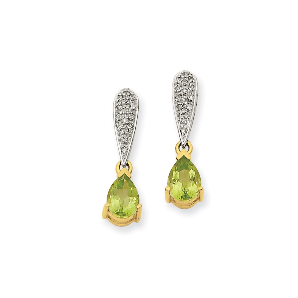 14k Yellow Gold Peridot u0026 Real Diamond Dangle Earrings