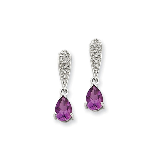 14k White Gold Amethyst u0026 Real Diamond Dangle Post Earrings