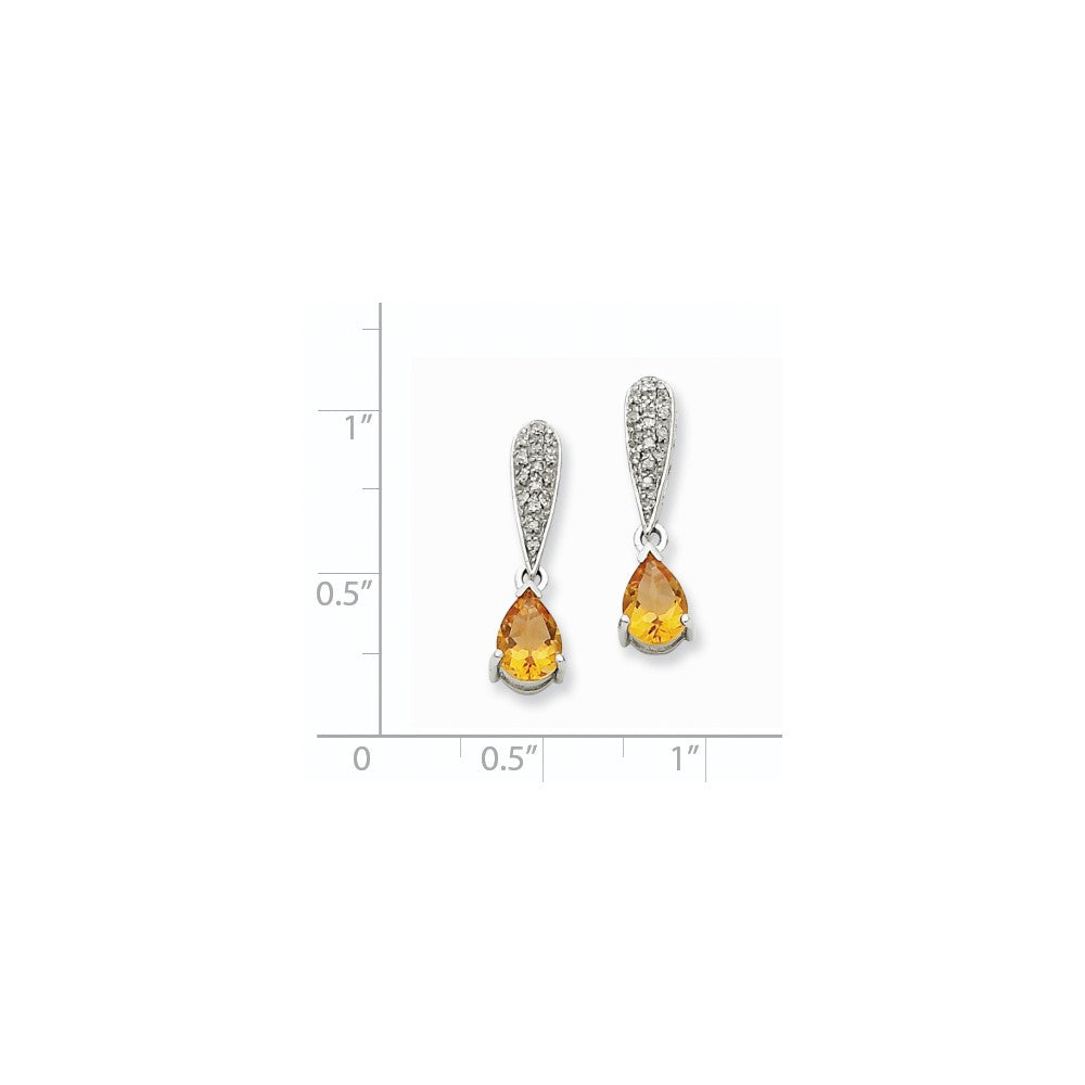 14k White Gold Citrine u0026 Real Diamond Dangle Post Earrings