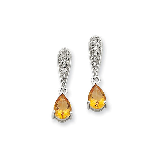 14k White Gold Citrine u0026 Real Diamond Dangle Post Earrings