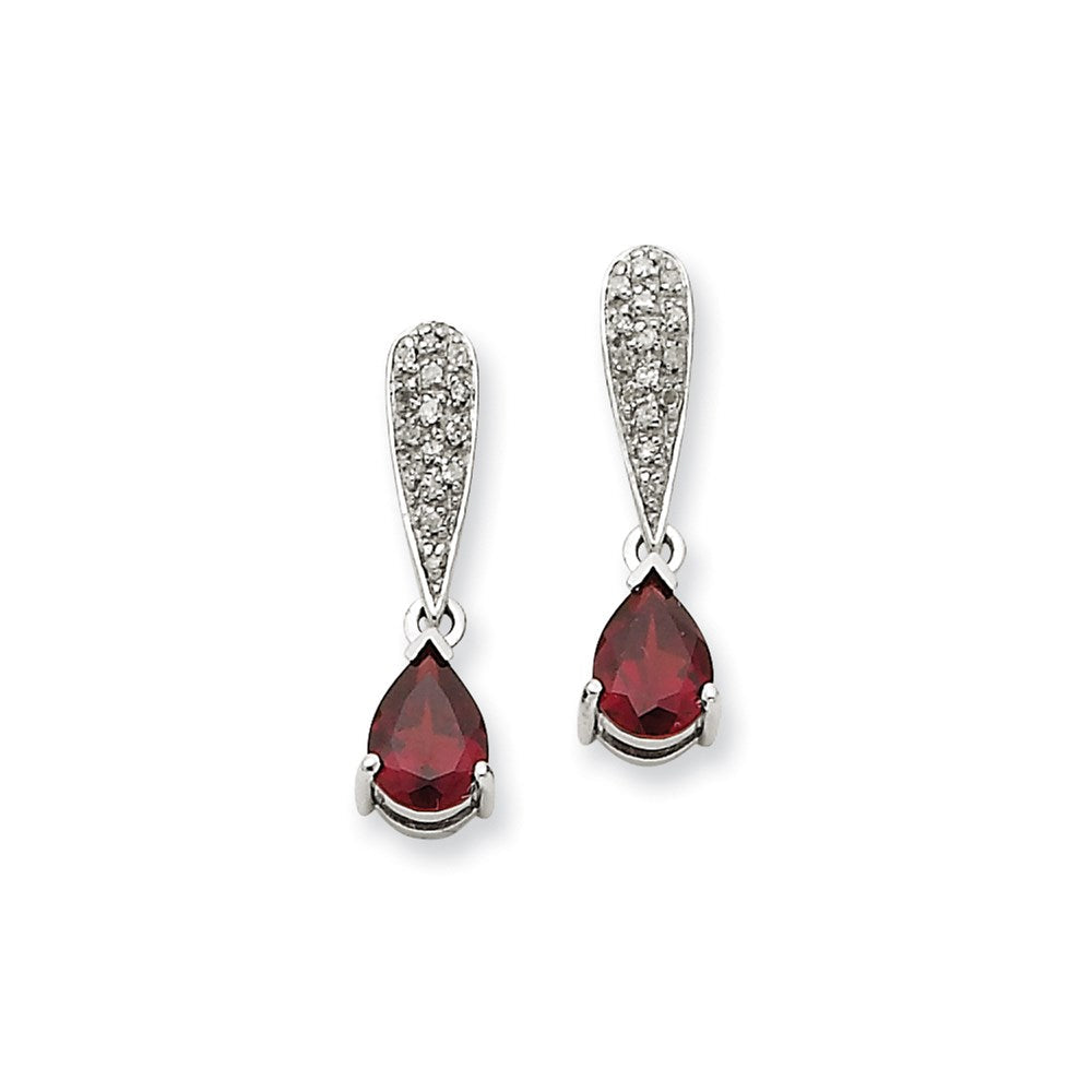 14k White Gold Garnet u0026 Real Diamond Dangle Post Earrings