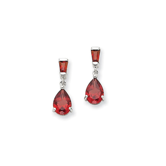 14k White Gold Garnet Dangle Post Earrings