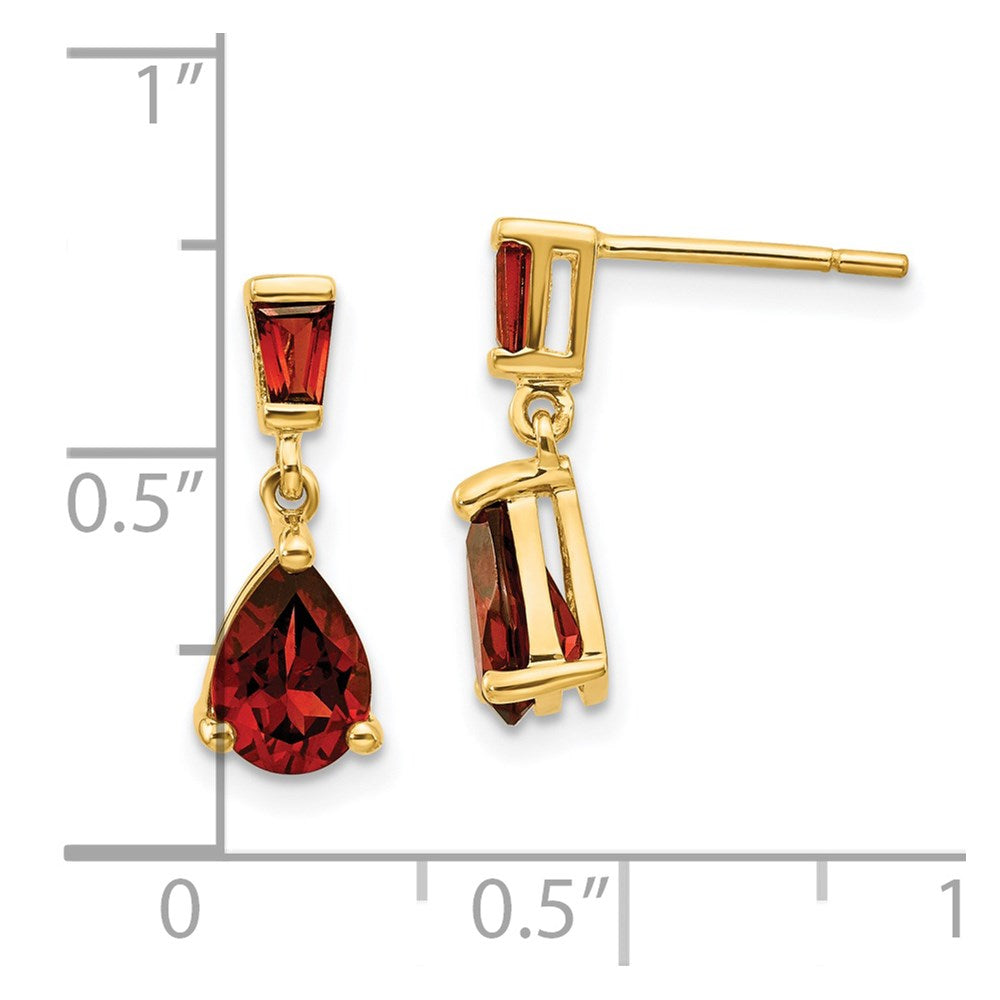 14k Yellow Gold Garnet Dangle Post Earrings