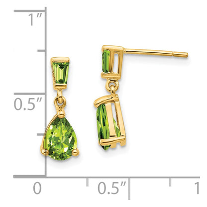 14k Yellow Gold Peridot Dangle Post Earrings